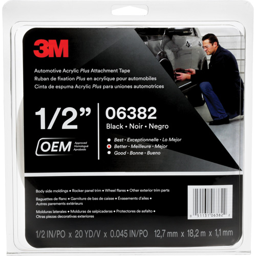 3M Automotive Acrylic Tape, 18 M (60') L x 12.7 mm (1/2") W, 45 mils, Acrylic Nuna Depot Inc.