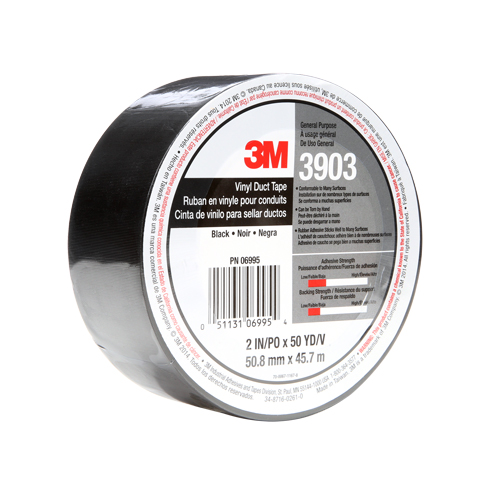 3903 Vinyl Duct Tape, 1245 mm (49") W x 46 m (151') L, 6.5 mils, Black Nuna Depot Inc.