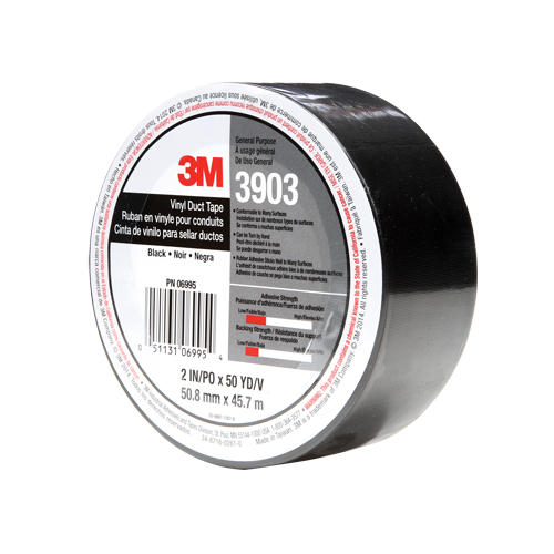 3903 Vinyl Duct Tape, 1245 mm (49") W x 46 m (151') L, 6.5 mils, Black Nuna Depot Inc.