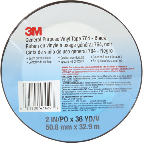 Ruban en vinyle pour travaux g&eacute;n&eacute;raux 764, 50,8 mm (2") la x 32,9 m (108') lo, 5 mils, Noir Nuna Depot Inc.