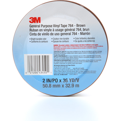 764 General-Purpose Vinyl Tape, 50.8 mm (2") W x 32.9 m (108') L, 5 mils, Brown Nuna Depot Inc.