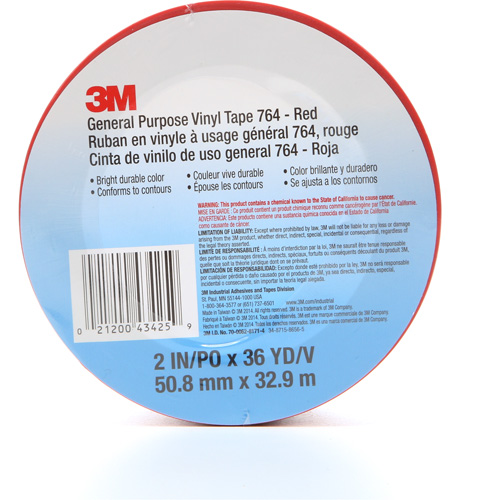Ruban en vinyle pour travaux g&eacute;n&eacute;raux 764, 50,8 mm (2") la x 32,9 m (108') lo, 5 mils, Rouge Nuna Depot Inc.