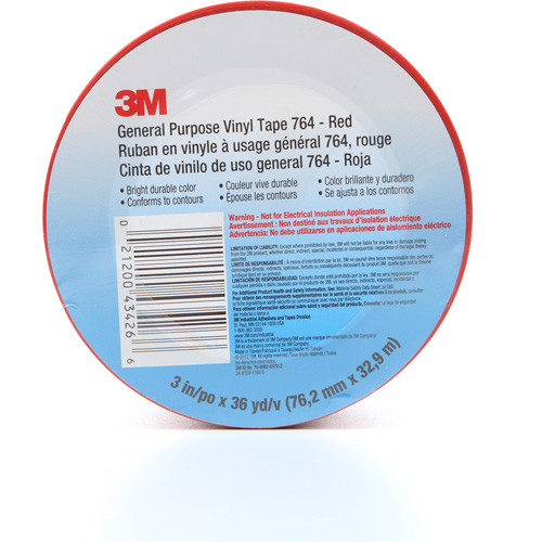 764 General-Purpose Vinyl Tape, 76 mm (3") W x 32.9 m (108') L, 5 mils, Red Nuna Depot Inc.