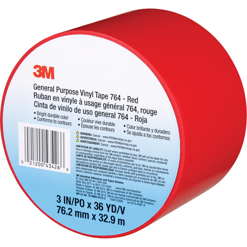 Ruban en vinyle pour travaux g&eacute;n&eacute;raux 764, 76 mm (3") la x 32,9 m (108') lo, 5 mils, Rouge Nuna Depot Inc.