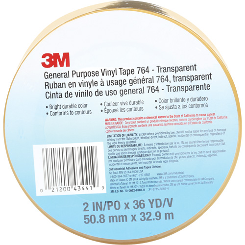 Ruban en vinyle pour travaux g&eacute;n&eacute;raux 764, 50,8 mm (2") la x 32,9 m (108') lo, 5 mils, Transparent Nuna Depot Inc.