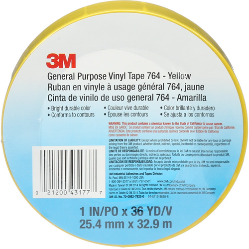 Ruban en vinyle pour travaux g&eacute;n&eacute;raux 764, 25,4 mm (1") la x 32,9 m (108') lo, 5 mils, Jaune Nuna Depot Inc.