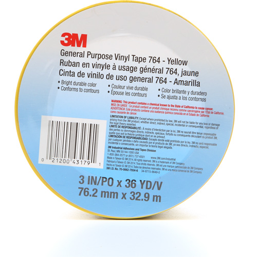Ruban en vinyle pour travaux g&eacute;n&eacute;raux 764, 76 mm (3") la x 32,9 m (108') lo, 5 mils, Jaune Nuna Depot Inc.