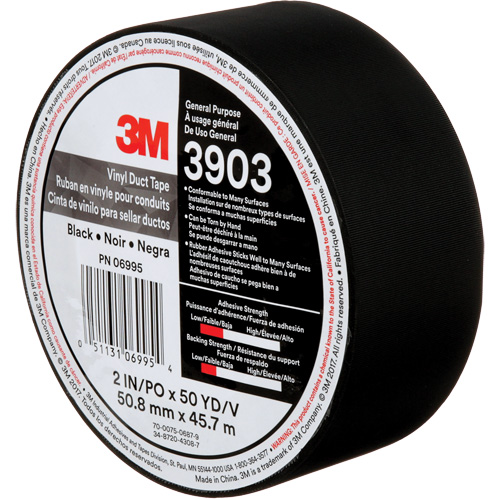 3903 Vinyl Duct Tape, 48 mm (2") W x 45 m (148') L, 6.5 mils, Black Nuna Depot Inc.
