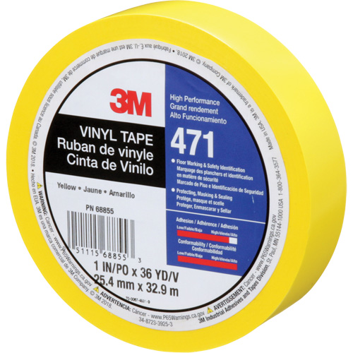 471 Vinyl Tape, 25.4 mm (1") W x 32.9 m (108') L, 5.3 mils, Yellow Nuna Depot Inc.