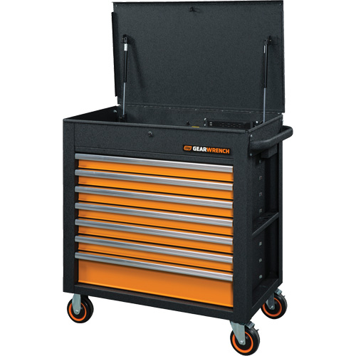 Chariot &agrave; outils s&eacute;rie GSX avec dessus inclin&eacute;, 7 tiroirs, 35" lo x 20" la x 39" h, Noir/Orange Nuna Depot Inc.