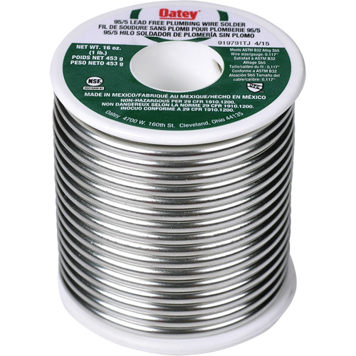 M&eacute;tal d'apport 95/5 pour plomberie, Sans plomb, 95 % d'&eacute;tain, 5 % d'antimoine, &acirc;me Plein, dia. 0,3125" Nuna Depot Inc.