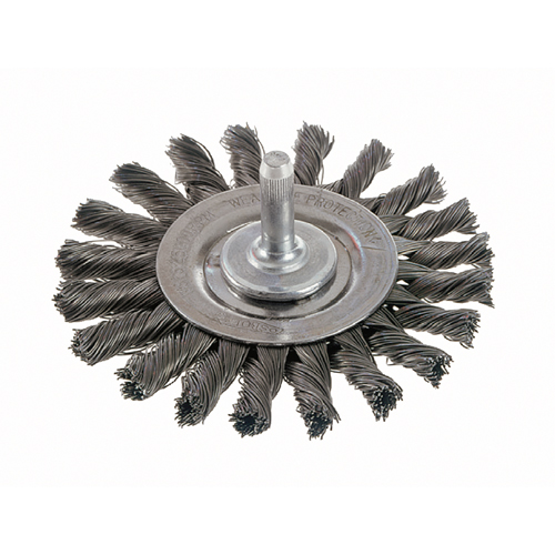 Knot Wire Wheel Brushes - Standard Twist Knot with 1/4" Shank, 4" Dia., 0.014" Fill, Steel Nuna Depot Inc.