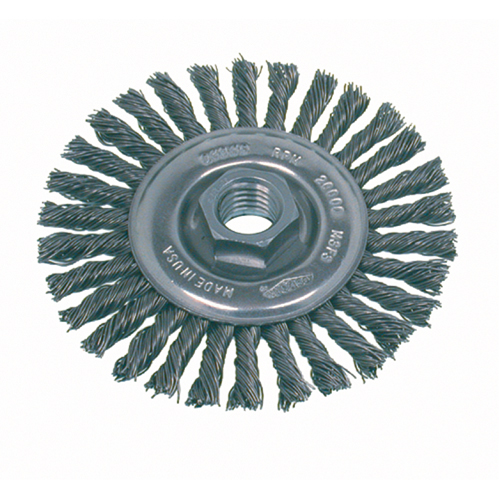 High Speed Small Grinder Stringer Bead Knot Wire Wheel Brush, 4" Dia., 0.02" Fill, 5/8"-11 Arbor, Steel Nuna Depot Inc.
