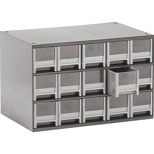 Modular Parts Cabinets, Steel, 15 Drawers, 17" x 10-9/16" x 3-1/16", Grey Nuna Depot Inc.