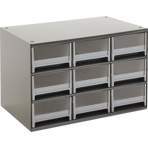 Modular Parts Cabinets, Steel, 9 Drawers, 17" x 10-9/16" x 3-1/16", Grey Nuna Depot Inc.