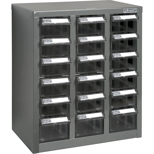 Casiers pour pi&egrave;ces KPC-600, Acier galvanis&eacute;, 18 tiroirs, 13-9/10" x 8-7/10" x 16-3/10", Gris Nuna Depot Inc.