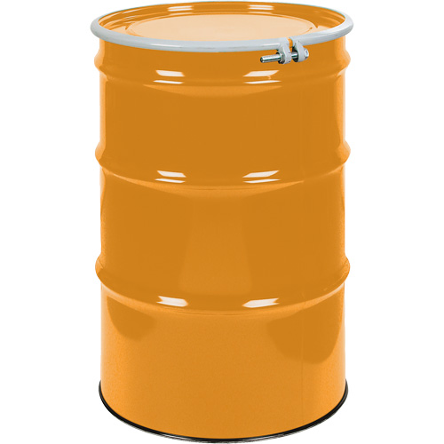 Barils en acier, 55 gal. US (45 gal. imp.), Non doubl&eacute;, Orange, Dessus ouvert, UN1A2/Y1.5/150, Calibre 16 Nuna Depot Inc.