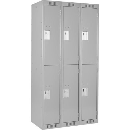 Clean Line Lockers, 2 -tier, Bank of 3, 36" x 18" x 72", Steel, Grey, Rivet (Assembled) Nuna Depot Inc.