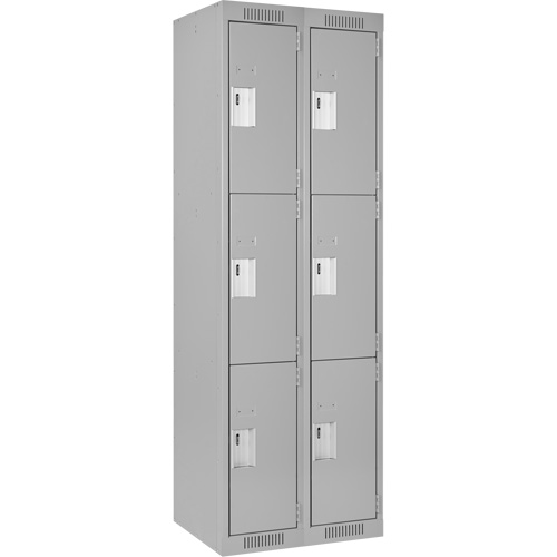 Clean Line Lockers, 3 -tier, Bank of 2, 24" x 18" x 72", Steel, Grey, Rivet (Assembled) Nuna Depot Inc.