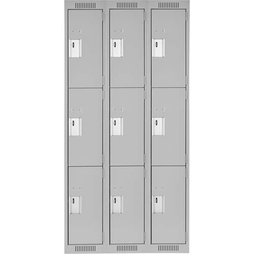 Clean Line Lockers, 3 -tier, Bank of 3, 36" x 18" x 72", Steel, Grey, Rivet (Assembled) Nuna Depot Inc.