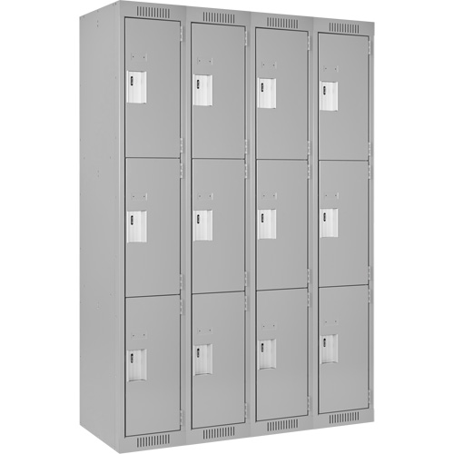 Clean Line Lockers, 3 -tier, Bank of 4, 48" x 18" x 72", Steel, Grey, Rivet (Assembled) Nuna Depot Inc.