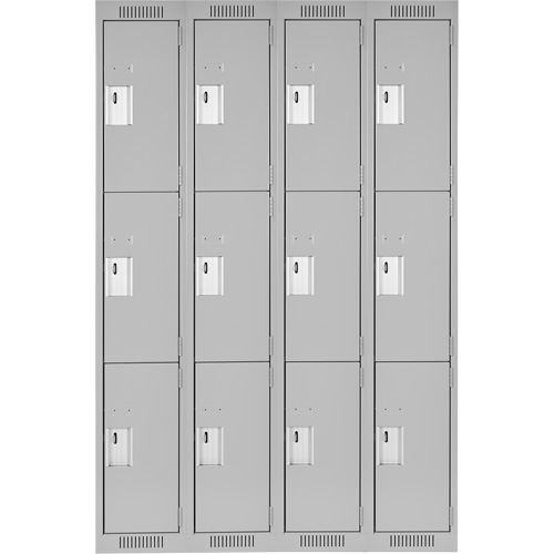 Clean Line Lockers, 3 -tier, Bank of 4, 48" x 18" x 72", Steel, Grey, Rivet (Assembled) Nuna Depot Inc.