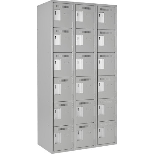 Clean Line Lockerettes, 6 -tier, Bank of 3, 36" x 18" x 72", Steel, Grey, Rivet (Assembled) Nuna Depot Inc.