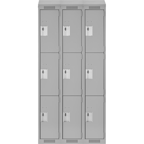 Clean Line Lockers, 3 -tier, Bank of 3, 36" x 18" x 78", Steel, Grey, Rivet (Assembled) Nuna Depot Inc.