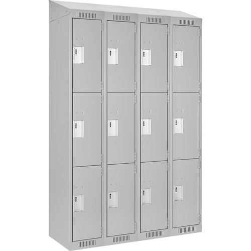 Clean Line Lockers, 3 -tier, Bank of 4, 48" x 18" x 78", Steel, Grey, Rivet (Assembled) Nuna Depot Inc.
