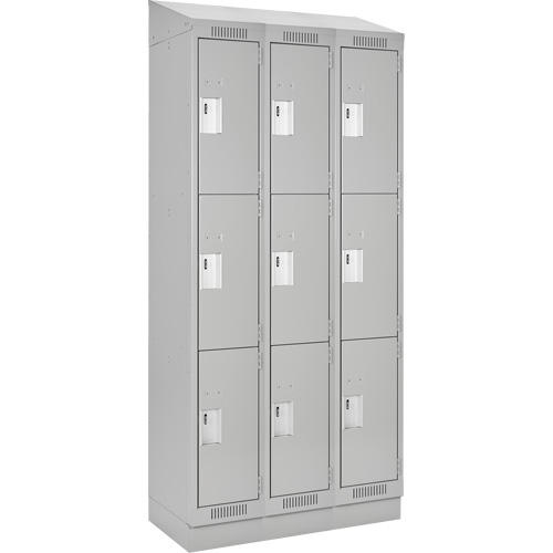 Clean Line Lockers, 3 -tier, Bank of 3, 36" x 18" x 82", Steel, Grey, Rivet (Assembled) Nuna Depot Inc.