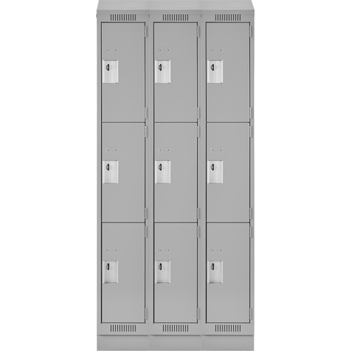 Clean Line Lockers, 3 -tier, Bank of 3, 36" x 18" x 82", Steel, Grey, Rivet (Assembled) Nuna Depot Inc.