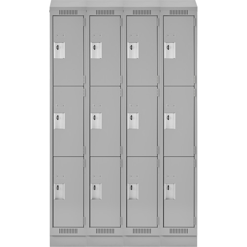 Clean Line Lockers, 3 -tier, Bank of 4, 48" x 18" x 82", Steel, Grey, Rivet (Assembled) Nuna Depot Inc.