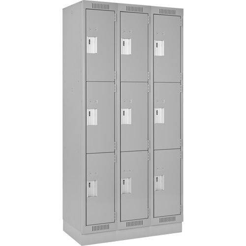Clean Line Lockers, 3 -tier, Bank of 3, 36" x 18" x 76", Steel, Grey, Rivet (Assembled) Nuna Depot Inc.