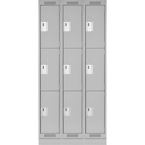 Clean Line Lockers, 3 -tier, Bank of 3, 36" x 18" x 76", Steel, Grey, Rivet (Assembled) Nuna Depot Inc.