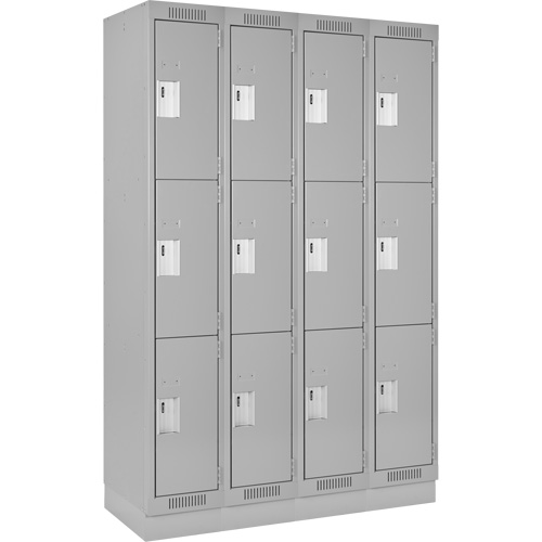 Clean Line Lockers, 3 -tier, Bank of 4, 48" x 18" x 76", Steel, Grey, Rivet (Assembled) Nuna Depot Inc.
