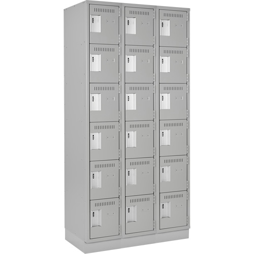 Clean Line Lockerette, 6 -tier, Bank of 3, 36" x 18" x 76", Steel, Grey, Rivet (Assembled) Nuna Depot Inc.