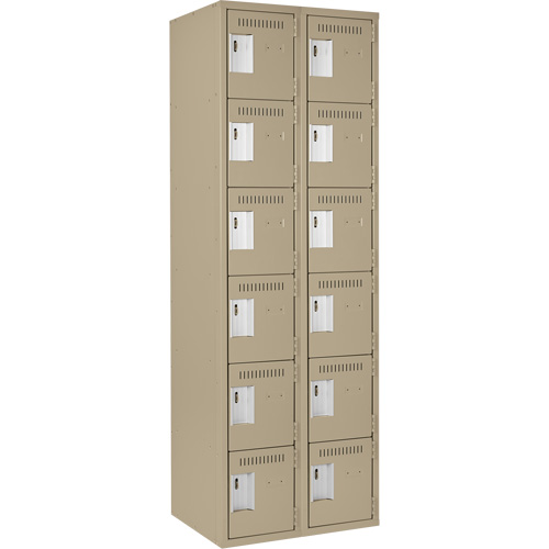 Clean Line Lockerette, 6 -tier, Bank of 2, 24" x 18" x 72", Steel, Beige, Rivet (Assembled) Nuna Depot Inc.