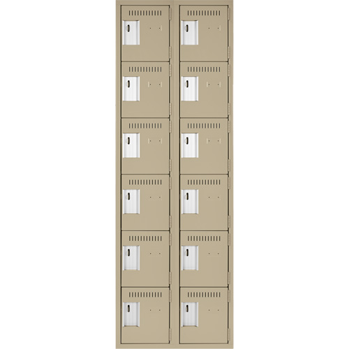 Clean Line Lockerette, 6 -tier, Bank of 2, 24" x 18" x 72", Steel, Beige, Rivet (Assembled) Nuna Depot Inc.
