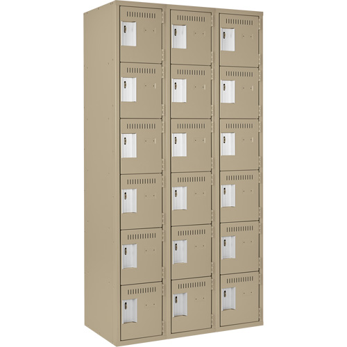 Clean Line Lockerette, 6 -tier, Bank of 3, 36" x 18" x 72", Steel, Beige, Rivet (Assembled) Nuna Depot Inc.