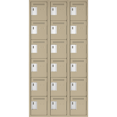 Clean Line Lockerette, 6 -tier, Bank of 3, 36" x 18" x 72", Steel, Beige, Rivet (Assembled) Nuna Depot Inc.