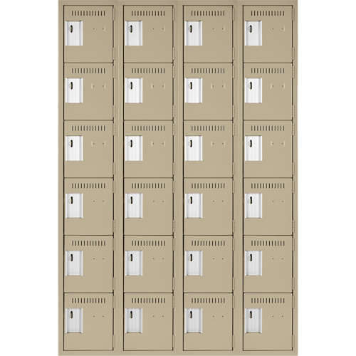Clean Line Lockerette, 6 -tier, Bank of 4, 48" x 18" x 72", Steel, Beige, Rivet (Assembled) Nuna Depot Inc.