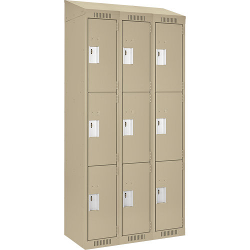 Clean Line Lockers, 3 -tier, Bank of 3, 36" x 18" x 78", Steel, Beige, Rivet (Assembled) Nuna Depot Inc.