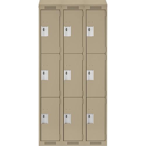 Clean Line Lockers, 3 -tier, Bank of 3, 36" x 18" x 78", Steel, Beige, Rivet (Assembled) Nuna Depot Inc.