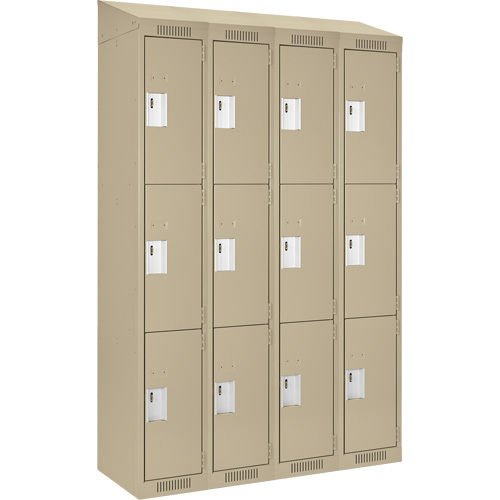Clean Line Lockers, 3 -tier, Bank of 4, 48" x 18" x 78", Steel, Beige, Rivet (Assembled) Nuna Depot Inc.