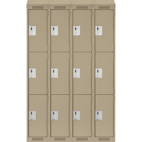 Clean Line Lockers, 3 -tier, Bank of 4, 48" x 18" x 78", Steel, Beige, Rivet (Assembled) Nuna Depot Inc.