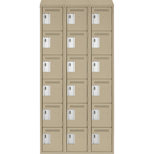 Clean Line Lockerette, 6 -tier, Bank of 3, 36" x 18" x 78", Steel, Beige, Rivet (Assembled) Nuna Depot Inc.