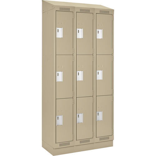 Clean Line Lockers, 3 -tier, Bank of 3, 36" x 18" x 82", Steel, Beige, Rivet (Assembled) Nuna Depot Inc.