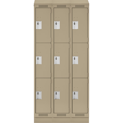 Clean Line Lockers, 3 -tier, Bank of 3, 36" x 18" x 82", Steel, Beige, Rivet (Assembled) Nuna Depot Inc.