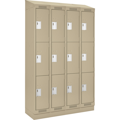 Clean Line Lockers, 3 -tier, Bank of 4, 48" x 18" x 82", Steel, Beige, Rivet (Assembled) Nuna Depot Inc.