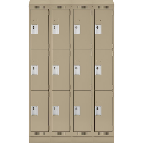Clean Line Lockers, 3 -tier, Bank of 4, 48" x 18" x 82", Steel, Beige, Rivet (Assembled) Nuna Depot Inc.